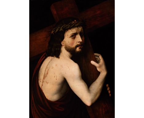 Spanish master, ca. 1560."Christ Carrying the Cross.Oil on pine panel.Provenance: Milá Collection Barcelona with old attribut