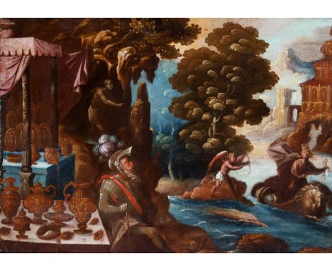 Spanish school, 17th century."Amphitrite emerging from the water".Oil on canvas.New stretcher. New bands.Measurements: 73 x 1