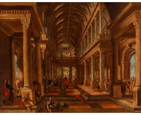 Italian school of the 17th century. Circle of VIVIANO CODAZZI (Bergamo, ca. 1604 - 1670)."Interior of a temple".Oil on canvas