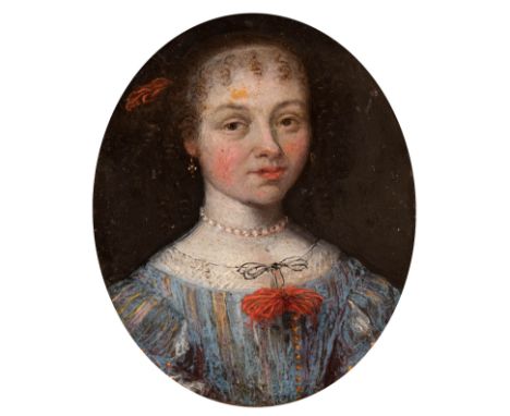 Dutch school; second half of the 17th century."Portrait of a lady.Oil on copper.Measurements: 4,5 x 4 cm.Portrait of young gi