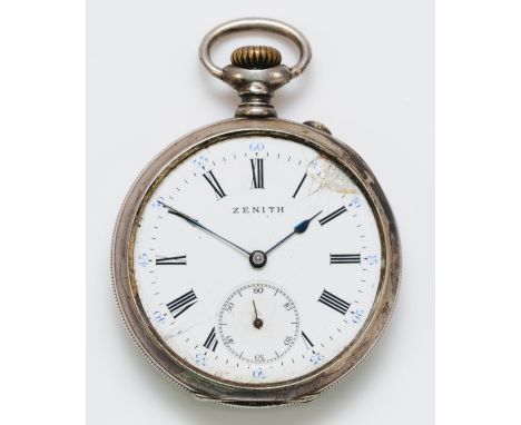 Zenith, a silver keyless wind open face pocket watch, Swiss silver case, 48mm, working when catalogued but not guaranteed for