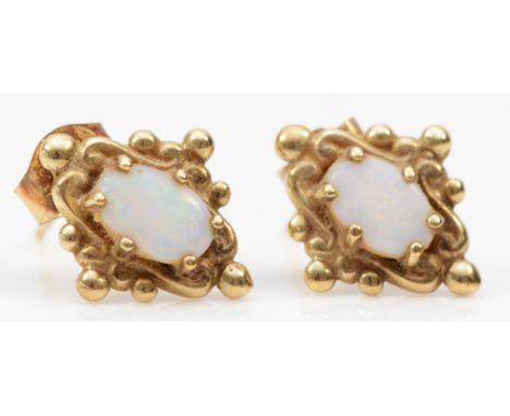 A 9ct gold pair of opal ear studs, 12mm, 1.4gm