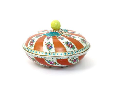 A Meissen tureen and cover for the Turkish market  c.1780-1800, the flattened circular form painted with spiral panels of flo