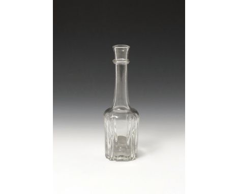A half-size octagonal moulded serving bottle or decanter  c.1740, the long tapering neck applied with a string rim, 21.2cm. P