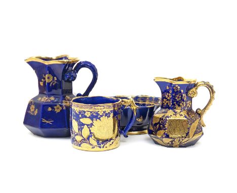 A Mason's Ironstone jug and basin  19th century, the jug of octagonal form, decorated with large gilt sprays of Oriental flow