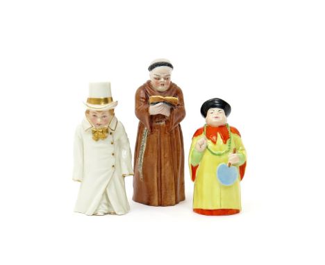 Three Royal Worcester candle snuffers date codes for 1882, 1895 and 1937, one of The Monk, attributed to William Boynton Kirk