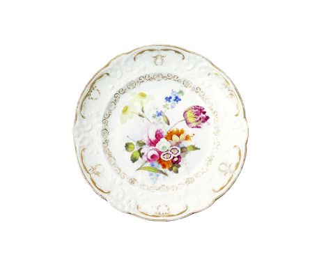 A Swansea porcelain dessert plate  c.1815-17, the well painted with flowers, probably by William Pollard, including narcissus