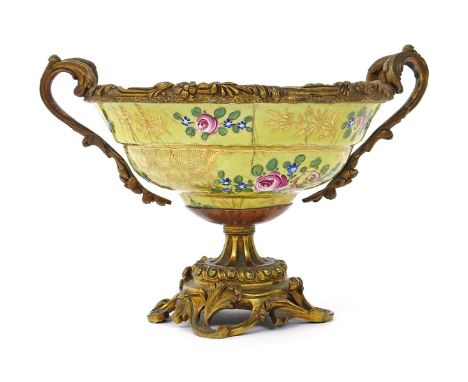 An unusual ormolu-mounted enamel bowl for the Islamic market  19th century, the triple ogee form painted with simple sprays o