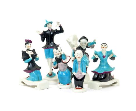 Six Royal Worcester Chinese figures  20th century, including a pair of kneeling figures modelled by Agnes Pinder-Davies, nos.