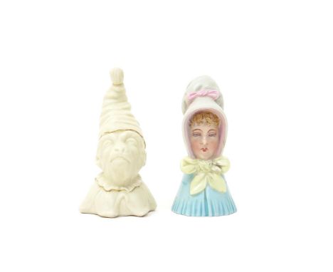 A Royal Worcester candle snuffer  date code for 1881, of The Young Girl, probably modelled by James Hadley, wearing a tall po