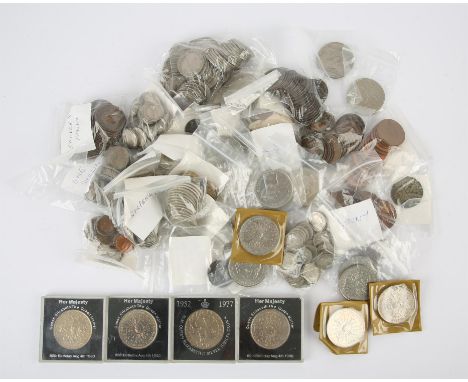 A coin collection of mostly circulated British coins with a few foreign items, including a quantity of 20th century pre-decim