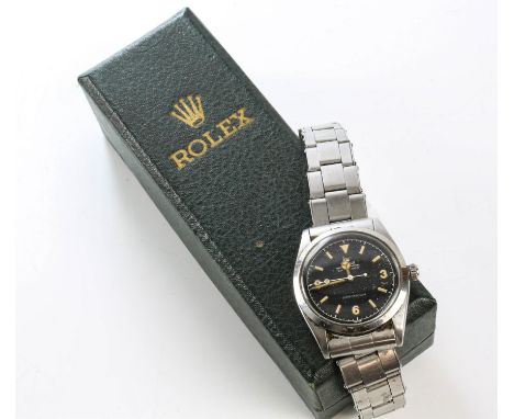 Rolex. A reference 5504 stainless steel Explorer  automatic bracelet watch, the signed black dial with luminous baton hour ma