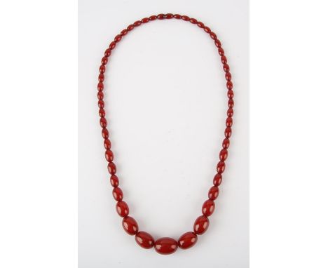 Cherry amber bead necklace, with graduated beads, measuring from 10.5x6.2-25x18mmCondition Report:  Gross weight 51.7gBeads h