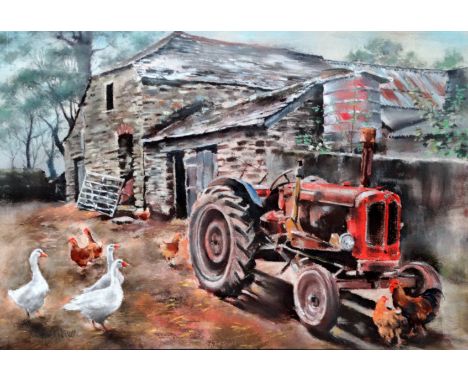 Margaret MERRY (British 20th/21st century) Chickens and Tractor Watercolour  Framed and glazed Signed lower right  Picture si