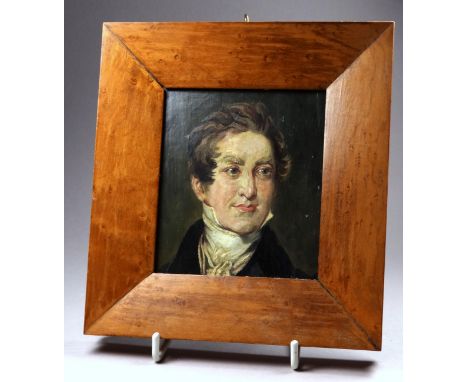 After Sir Thomas LAWRENCE  Portrait of Sir Robert Peel Oil on board Framed  Picture size 10 x 9cm Overall size 17 x 16cm