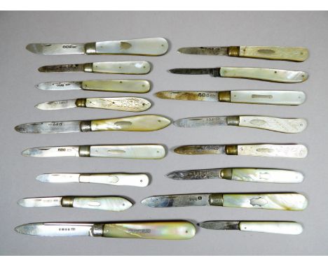 A silver bladed fruit knife - Sheffield 1879, Atkin Brothers, mother-of-pearl handle incorporating an ownership plaque for H 