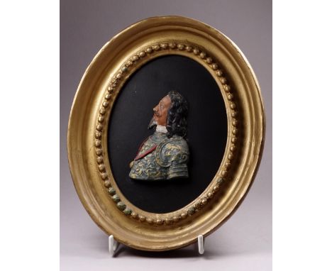 19th Century British School Portrait of King Charles I Wax with colour  Framed Overall size 19 x 16cm