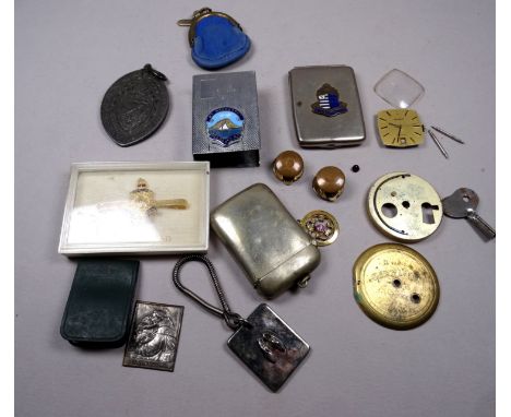A silver plated vesta with enamel badge for Bognor Regis - together with a small collection of miscellaneous items. 