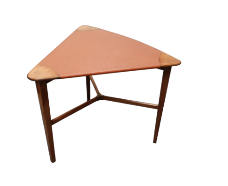 Ernest Gomme for G-Plan - tola wood and rexine triangular coffee table, model 815, with one bowed side and raised on tapering