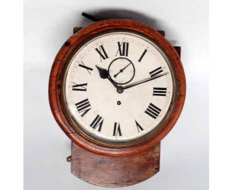 A late 19th century mahogany and later plywood drop dial wall clock - the cream dial set out in Roman numerals and incorporat