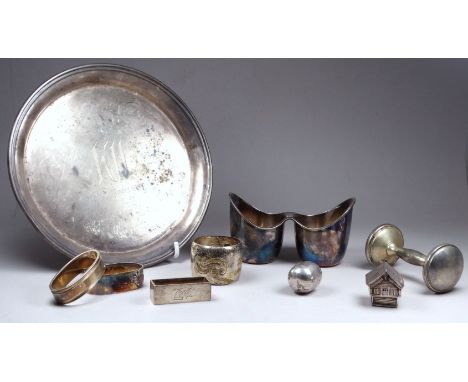 A Danish white metal circular platter - stamped sterling, with a presentation engraving of initials and dated 25th September 