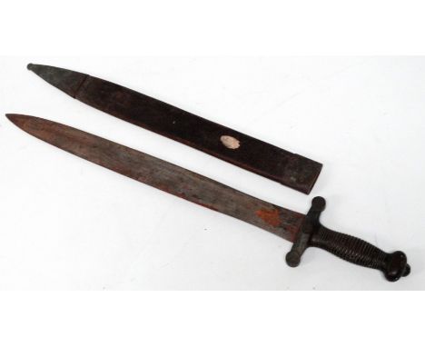 An 1831 pattern French artillery short gladius sword and scabbard - blade indistinctly stamped with maker's mark, possibly Ta