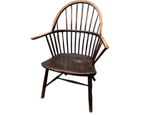 A 19th century ash and elm comb back Windsor chair - with arched top rail with spindle back above a contoured seat, on turned