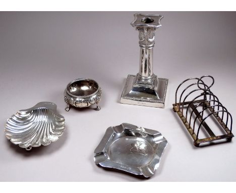 A silver candlestick - Sheffield 1891, James Dixon &amp; Sons Ltd, the capital with foliate swags, with a square base, height