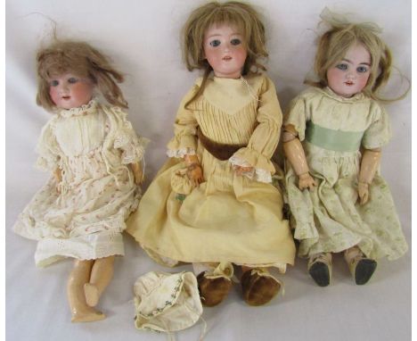 3 German bisque head dolls consisting of 2 by Armand Marseille - 390 A2M 46 cm and 390 DRGM 246 A 1 1/2 M 42 cm and an S &amp