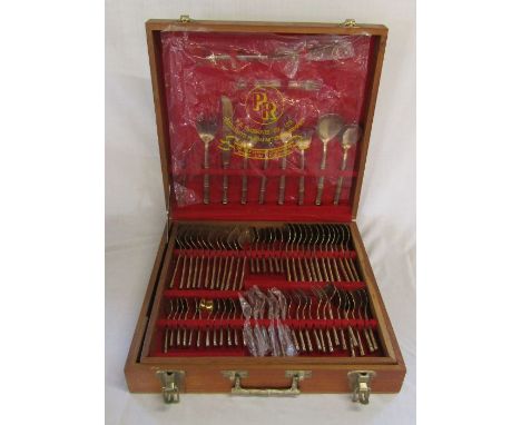 Vintage PR Thai bronze canteen of cutlery, bamboo pattern