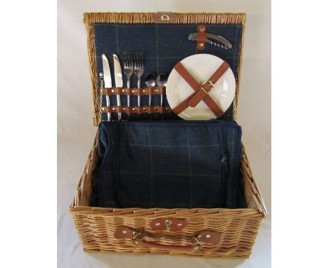 Wicker picnic hamper with accessories