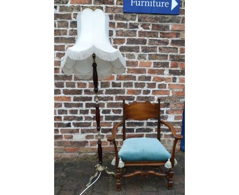 Cane seated chair &amp; a standard lamp