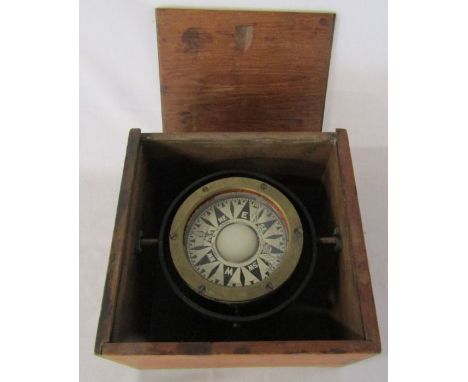 Boxed brass ships compass by Christie &amp; Wilson Glasgow (box size 23 cm x 22.5 cm x 14 cm)