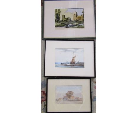 Lincolnshire interest - framed watercolour 'October sunshine, Cockerington, Louth' by C R Morton 1927 39 cm x 29.5 cm, block 