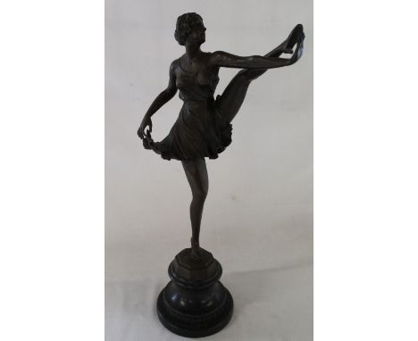Bruno Zack bronze female dancer with raised leg on black slate socle plinth height 53.5cm