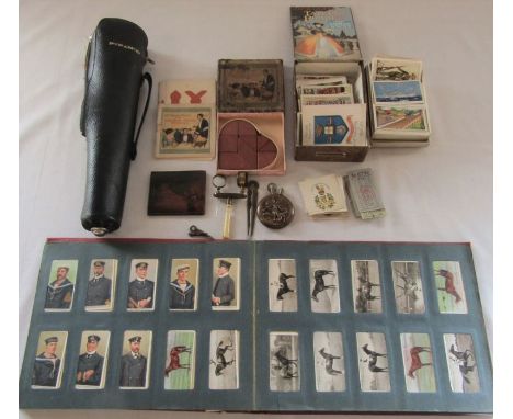 Cigarette card album inc Ogden's and Wills and loose cigarette cards, Pyramid camera tripod, Anchor stone puzzle etc