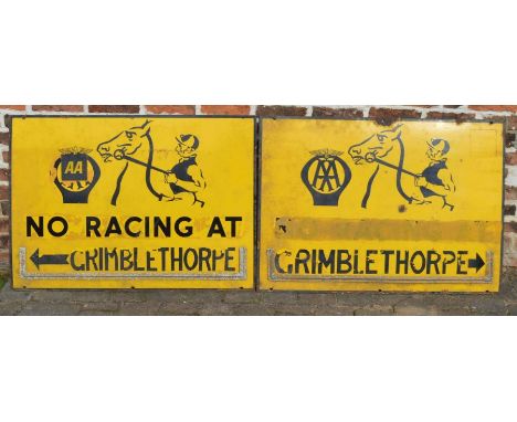 Two large enamel AA racing Grimblethorpe signs each 107cm by 77cm