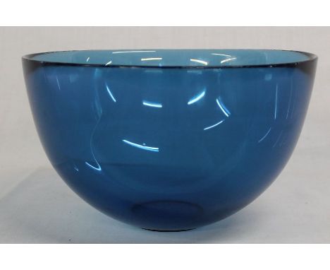 Orrefors Sven Palmqvist blue glass Fuga bowl diameter 21.5cm, height 12.5cm