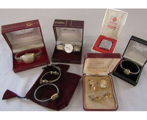 Various watches inc Tissot, Rotary and Pulsar together with boxed Ronson lighter and small quantity of costume jewellery