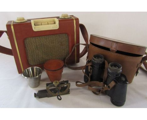 Pair of Carl Zeiss Zena Detrintem 8 x 30 binoculars, pocket Clinometer and a Celestion radio