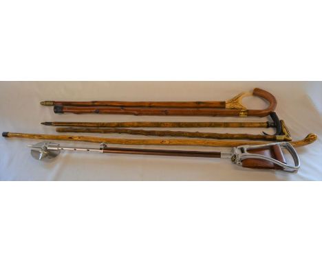 5 walking sticks &amp; an adjustable shooting stick