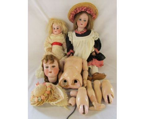 3 German bisque head dolls - one marked Made in Germany 390 46 cm, Armand Marseille 390 A11M (in parts), and Schoenau &amp; H