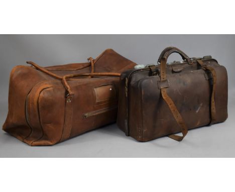 A Vintage Leather Overnight Bag together with a Vintage Gladstone Type Bag 