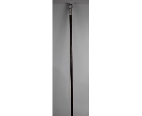 A Vintage Silver Mounted Palm Wood Walking Cane with Engraved Decoration 