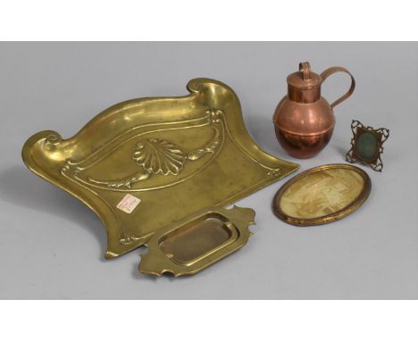 A Collection of Various Vintage Metalwares to comprise Small Copper Guernsey Jug, Art Nouveau Crumb Tray, Photo Frames Etc 