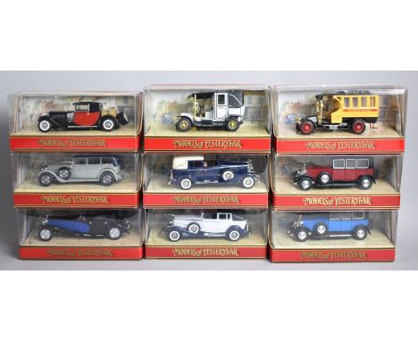 A Collection of Nine Boxed Matchbox Models of Yesteryear, Vintage Cars 