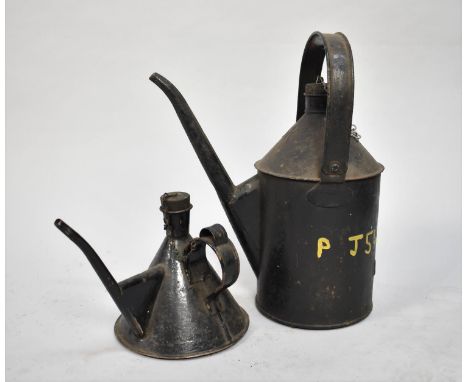 A Vintage Black Painted British Rail Watercan and Oil Can 