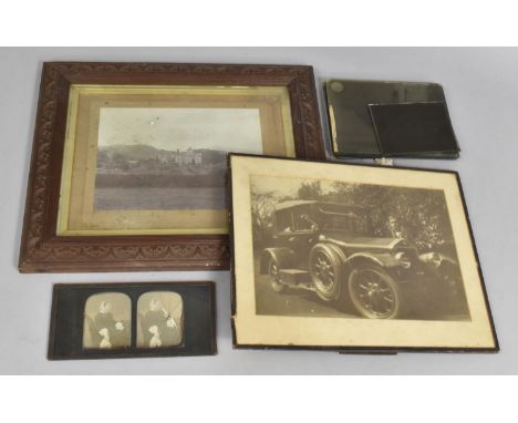 A Framed Photograph of Vintage Car, Country House and Collection Photograph Negatives etc 
