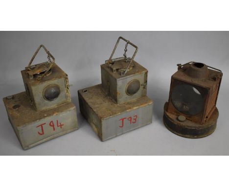 A Collection of Three Vintage Metal Railway Lamps, On Stamped for British Rail Midlands, One LMS and Circular Unmarked 