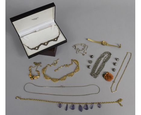 A Collection of Costume Jewellery to Include Plated Chains, Art Deco Necklace, Ladies Watch etc 